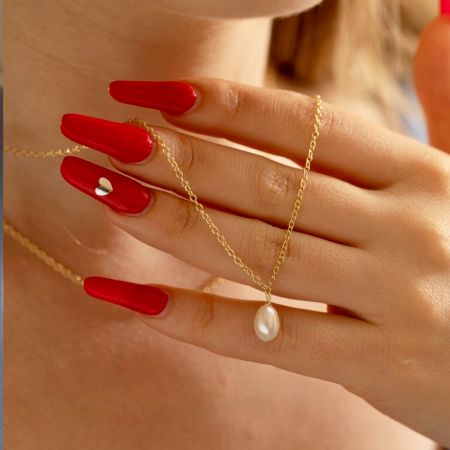 Pearl Drop necklace, Two Layer Chain necklace, Brass 22k gold plated, Handmade jewelry